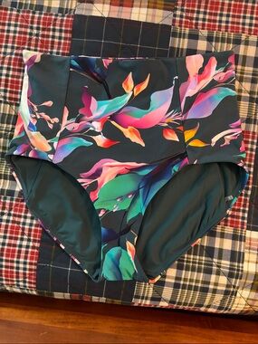 Calia High-Waist Floral One-Piece Swimsuit - Teal Multicolor